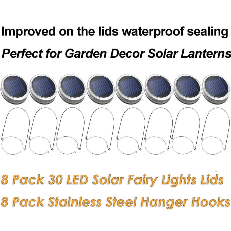 Mason Jar Solar Lantern Lights, 8 Pack 30 LED Bulbs