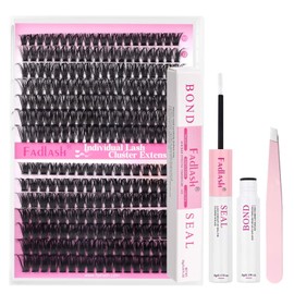 FADLASH Lash Clusters Kit 60D+80D Lash Extensions 10-18mm Individual Lashes Eyelash Clusters with Bond and Seal Lash Glue and Lash Tweezers DIY at Home (Kit, 60D+80D-07D-10-18mm)
