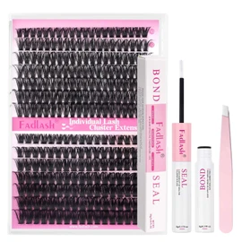 FADLASH Lash Clusters Kit 60D+80D Lash Extensions 10-18mm Individual Lashes Eyelash Clusters with Bond and Seal Lash Glue and Lash Tweezers DIY at Home (Kit, 60D+80D-07D-10-18mm)