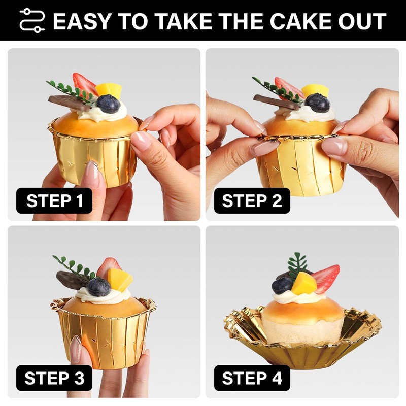 EUSOAR Gold Cupcake Cups, 3.5 Oz 50pcs Disposable Foil Muffin