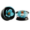 KUBOOZ (1 Pair Blue Flower Handmade Glass Tunnel Piercings Stretcher