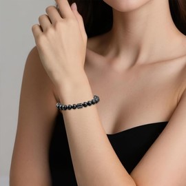 Anti Alcohol Bracelets for Women Men Quit Smoking Drinking Bracelets Hematite Beads Bracelet Relieve Anxiety and Stress Health Jewelry Gifts (Black+White)