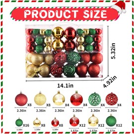 100 Pieces Christmas Tree Baubles Set Red Green Gold Shatterproof Christmas Balls Christmas Tree Plastic Baubles Pendants Xmas Hanging Ornaments for Christmas Trees Wreath Garland Wall Windows
