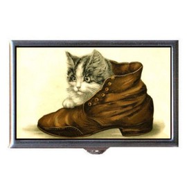 Kitten Cat in Shoe, Sweet Victorian Art, Cute Decorative Pill Box by Coastal Colors