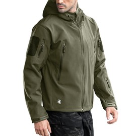 FREE SOLDIER Men's Outdoor Waterproof Soft Shell Hooded Military Tactical Rain Jacket (Green, 2XL)