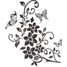 Black Flowers Butterfly Bathroom Toilet Seat Lid Cover Decals Stickers PVC Sticker Removable Self-Adhesive Restroom Decor Art Decoration Toilet Lid Decals Toilet Accessories
