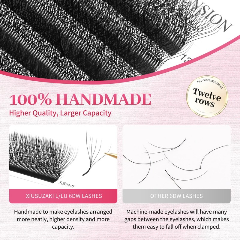 XIUSUZAKI 6D W Shape Eyelash Extension 0.07 D Curl Volume