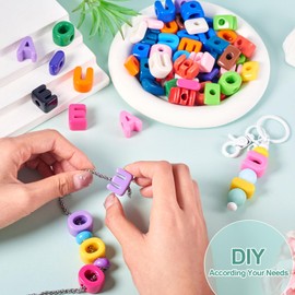 Pandahall 50Pcs Acrylic Vowel Letter Slider Charms Chunky Alphabet Letter Bead Charm Rainbow Color Large Initial Charms for Wristbands Bracelets Necklace Choker Jewelry Making, Acrylic, No Gemstone
