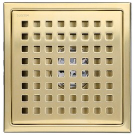 RANDOM Brushed Gold Shower Drain Square 6 Inch Shower Floor Drain with Tiled Insert Grate & Removable Hair Strainer 304 Stainless Steel Shower Drain Cover Bathroom Accessories.98738BG