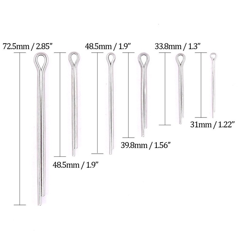 Glarks 90Pcs 304 Stainless Steel Cotter Pin Clip Key Fastner