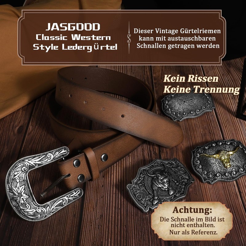 JasGood Western Leather Men's Belt (without Buckle), 3.8 cm Width,
