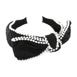 axy Headband with Pearls and Large Bow 14.5 cm x 4.5 cm – Beautiful Headband Hair Accessories HRSP (Black)