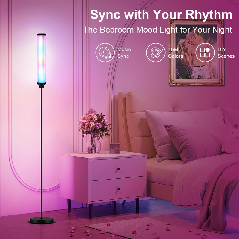FRIDEKO HOME Smart Corner LED Floor Lamps for Bedroom, Black