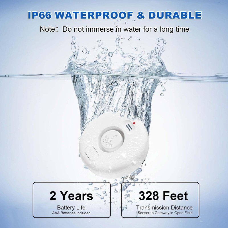WiFi Water Leak Detectors 5 Pack, 120dB Adjustable Loud Water