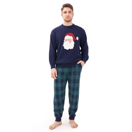 DAVID ARCHY Men's Plush Fleece Sleepwear Warm Cozy Long Sleeve Top & Bottom Pajama Set Nightwear (XL, Navy Blue - Christmas Pattern)