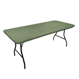 Covers For The Home Deluxe Elastic Edged Flannel Backed Vinyl Fitted Table Cover - Basketweave (Green) Pattern - Banquet - 4' x 30"