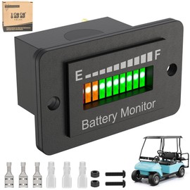 10L0L Golf Cart Battery Monitor Meter, 12V 24V 36V 48V 60V 72V Battery Level Meter for Lead Acid Battery, Waterproof LED Battery Gauge Indicator for for Golf Cart EZGO Club CAR and Most Cars