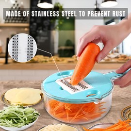 Pure Crafted Multifunctional Fruit Cutter 12 PCS Set – ABS+PP+Stainless Steel Slicer, Dicer & Peeler | 1500ml Container | Easy to Clean | Blue/Orange | Ideal for Fruit, Vegetable Prep & Salads