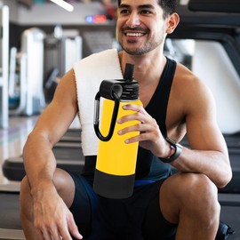 Polar Camel Water Bottle 32 oz with Flip-Top Lid and Straw, Vacuum Insulated Flask, Stainless Steel Sports Double Wall Thermos – Fitness Traveling Camping Water Bottle (Yellow, 40 oz)