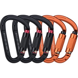 FVW 5Pack Heavy Duty Climbing Carabiners, 25KN UIAA Certified Auto Locking Climbing Carabiners Clips for Hammocks, Swing, Locking Dog Leash and Harness, Camping, Hiking & Utility (Black*3, Orange*2)