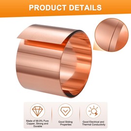 M METERXITY Copper Sheet Roll, 2in x 5ft x 26Guage (WxLxT) 99.9% Pure Copper Flashing Strip with Gloves & Copper Nails for Roofing/House Repair/DIY Projects, Metal Foil Plate [1500x50x0.3mm]