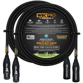 2 Units - 10 Foot - WBC-PRO-Quad Ultra-Silent Ultra-Flexible Balanced Star-Quad Cable with Neutrik Male & Female XLR Plugs & Black Tweed Jacket