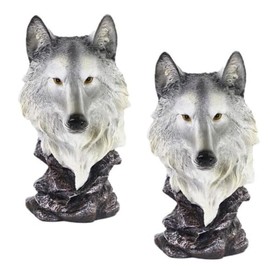 ICE ARMOR 2-PC Gift Set 11" H Wolf Head Bust Figurine Statue Sculpture Ornament Decoration Home/Room Decor for Housewarming, Holidays, Christmas Special