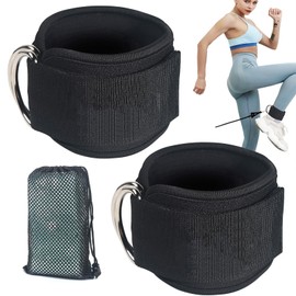 1Par Correas de Tobillo para Máquinas de Cable,Grilletes para Tobillo Gym,Doble D-Ring,Hebilla de Tobillo Fitness para Retroceso,Entrenamiento de Glúteos,Extensión de Piernas,Elástico Ajustable(Negro)