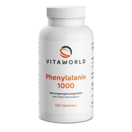 Vita World Phenylalanine tablets - L-phenylalanine high dose 1000mg per day (120 vegan tablets) - essential amino acid to support the body - laboratory tested, without additives, gluten free - vitaworld