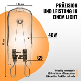 Poppstar Oven Lamp G9 40 W Heat Resistant up to 300 Degrees (2400 K Warm White, 400 lm) Pack of 2