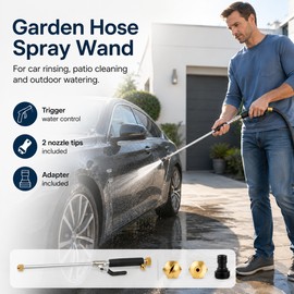 Garden Hose Spray Wand with Trigger, Fan and Jet Nozzle Tips, Quick-Connect Adapter, 46 cm