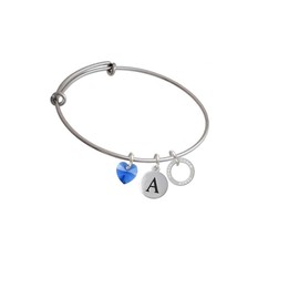 Delight Jewelry Silvertone Coach Eternity Ring - Crystal Heart and Pebble Initial Custom Charm Bangle Bracelet