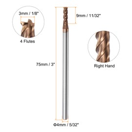 HARFINGTON 2pcs Carbide Square End Mills 3mm (1/8") Dia 4mm (5/32") Shank 75mm (3") Extra Long HRC55 TiSiN Coated Micro-Grain Tungsten Carbide 4 Flutes Milling Bit Cutter