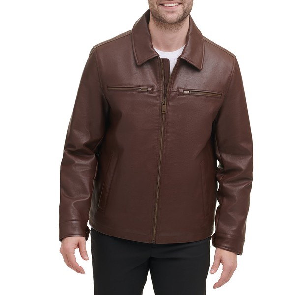 Dockers Men's James Faux Leather Jacket, Sienna Brown w. Chest