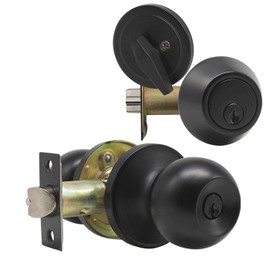 GOBEKOR Keyed-Alike Entry Door Knob Set with Single Cylinder Deadbolt in Matte Black,Exterior Keyed Entrance Handle with Lock and Deadbolt,1Pack