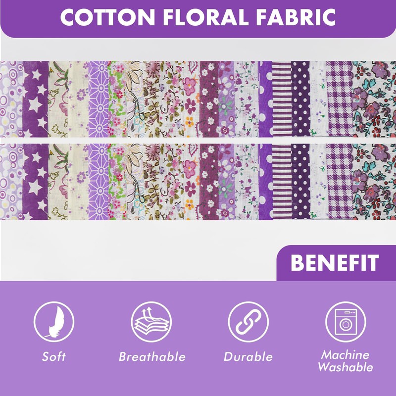 Sewing Patchwork Fabric, 40-Piece Colourful Cotton Fabric Set, Floral Cotton