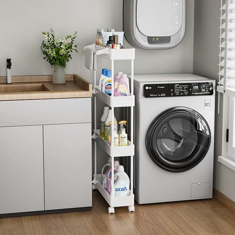 4 Tier Slim Storage Cart with Rolling Wheels (15.3" L