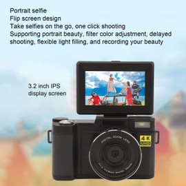Cámara Vlogging de 48 MP, Cámara Digital 4K, Zoom Digital 16X Antivibración con Pantalla IPS de 3,2 Pulgadas, Pantalla Abatible para Fotografía y Vídeo, Cámara Compacta