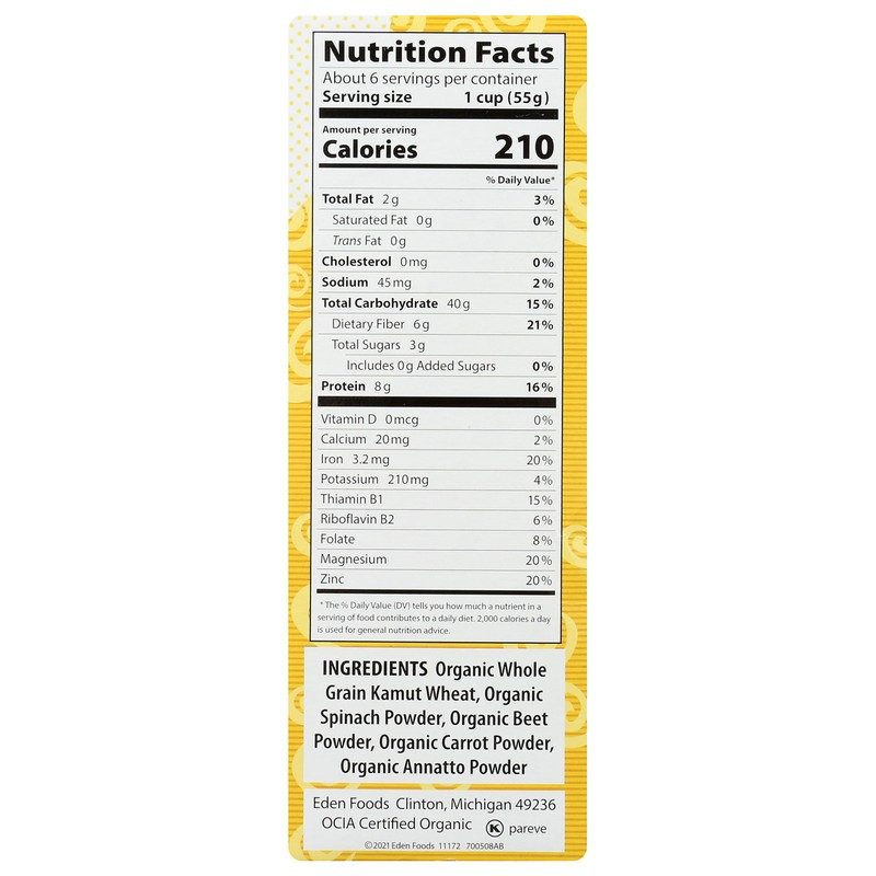 Eden Organic Kamut Vegetable Spirals, 12 oz, 100% Whole Grain,