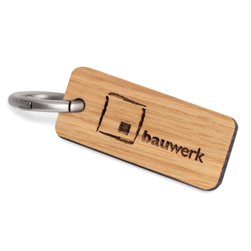 STREIFHOLZ Wooden Keyring with Engraved Logo, Walnut Oak and Cherry
