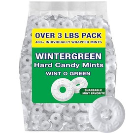 Wint O Green Hard Candy Bulk Over 3 lbs 480+ Individually Wrapped Wintergreen Mints Refreshing Breath Candy for Office, Parties, Events and Candy Dish | Classic Mint Candy