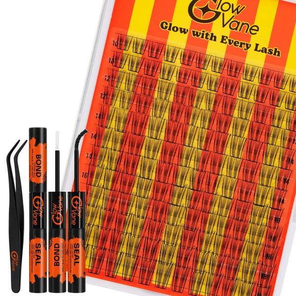Natural Cluster-Lashes Kit, Glowvane Wispy Eyelashes Individual Clusters 10-18mm D