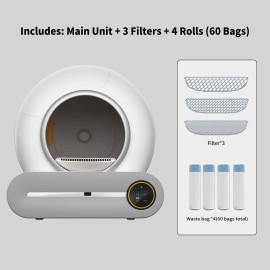 65L Self Cleaning Cat Litter Box, Extra Large Automatic with APP Control, 3 Filters & 60 Bags for Multi CatsColor: White, size: 20.9*18.9*20.1 in