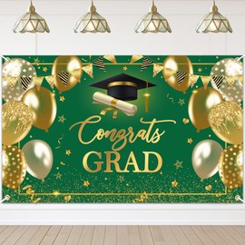 Avezano Graduation Banner Congrats Grad Class of 2025 Backdrop Green Gold Congratulation Graduation Backdrop for 2025 Graduation Party Decorations High School College Prom Graduation Background