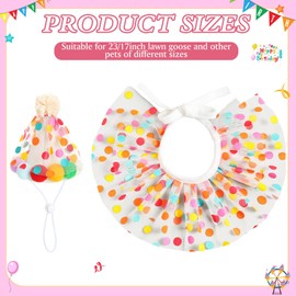 Jeere Birthday Porch Goose Outfit Lawn Clothes Hat and Tutu Collar Plastic Outfits for 23" 17" Cement Goose Outdoor Garden Lawn Art Decor(Colorful,Dots)