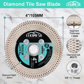 LEKOMESH 4 Inch/105MM Diamond Cutting Disc - Tile Saw Blade Cutting Wheel Double-Sided Diamond Discs for Cutting Grinding Porcelain Ceramic Tile Marble Granite,5/8"-11 Thread,X Mesh