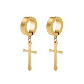 Non-Pierced Clip On Cross Dangle Drop Hoop Hinged Earrings Set for Men Women No Piercing Ear Plug Jewelry for Easter Christmas