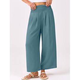 ANRABESS Womens Cropped Pants Wide Leg High Waisted Palazzo Pants Summer Flowy Beach Lounge Casual Trousers with Pockets Lake Large