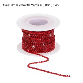 sourcing map 10 Yard 2mm Crystal Rhinestone Diamond Close Chain Trim Trimming Claw Cup Chain for Sewing, Crafts, DIY Jewelry Wedding Decorations Red Gems Red Base