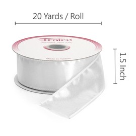 Traico 1.5" White Satin Wired Ribbon 20 Yards for Christmas Wedding Wreath Gift Wrapping Home Décor DIY